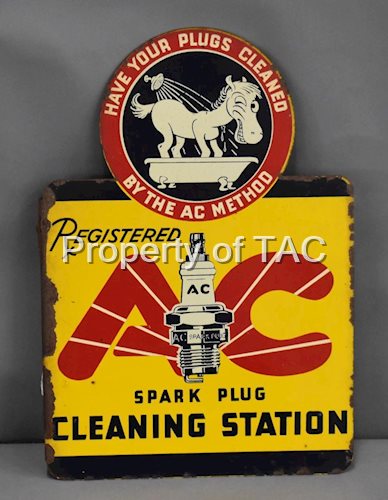AC Spark Plug Cleaning Station w/Logo Metal Flange Sign