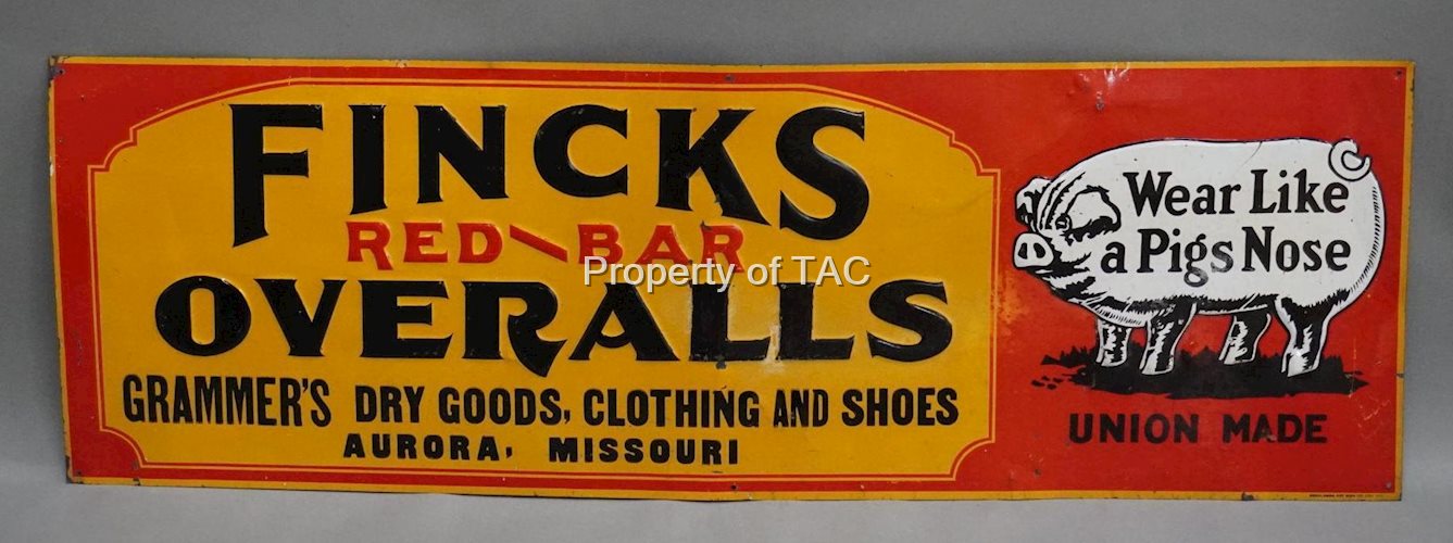 Fincks Red Bar Overalls w/Logo Metal Sign