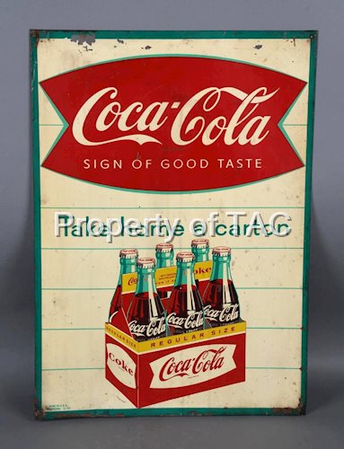 Coca-Cola Fish Tail Logo w/Six Pack Metal Sign (TAC)