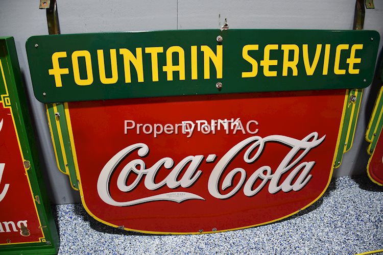 Drink Coca-Cola w/Attached Fountain Service Porcelain Signs