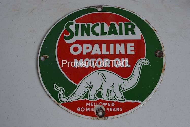 Sinclair Opaline Motor Oil w/White Dinosaurs Porcelain Sign