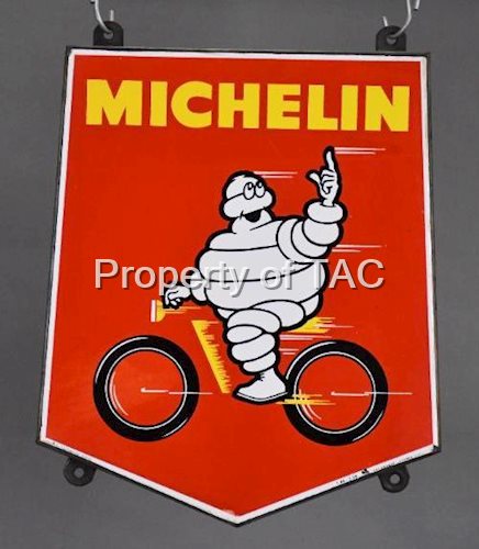 Michelin w/Bibendum Riding a Bicycle Porcelain Sign