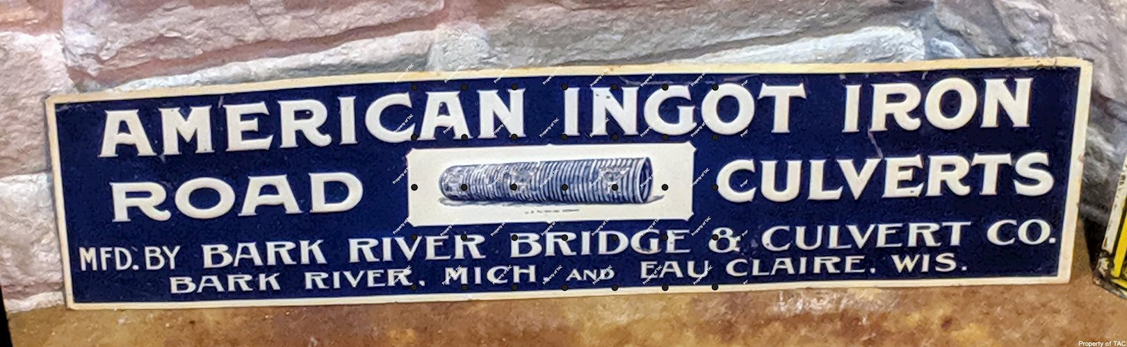 American Ingot Iron Road Culvers Embossed Tin Sign