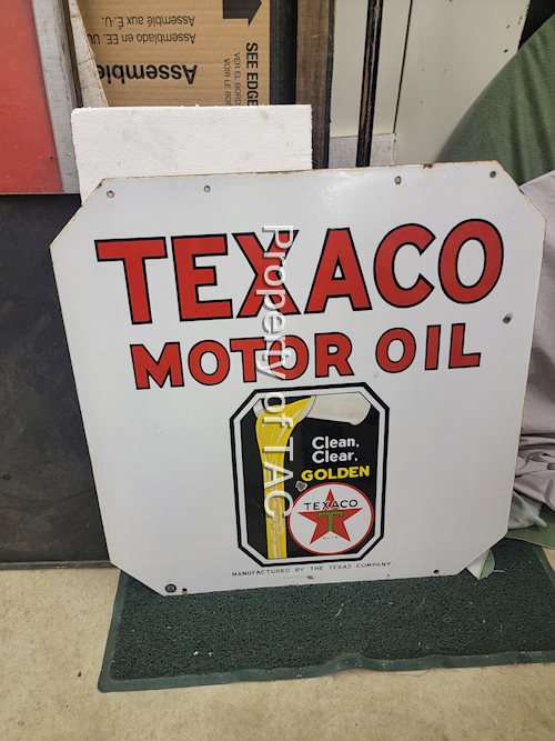 Texaco Motor Oil Clean, Clear, Golden Porcelain Sig