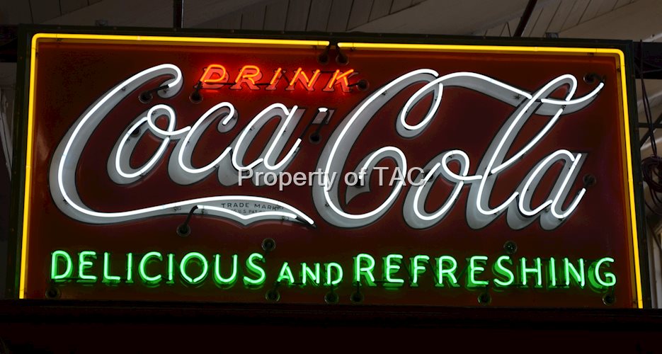 Drink Coca-Cola Delicious & Refreshing Porcelain Sign w/neon added