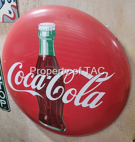 Coca-Cola w/Bottle Porcelain Button Sign