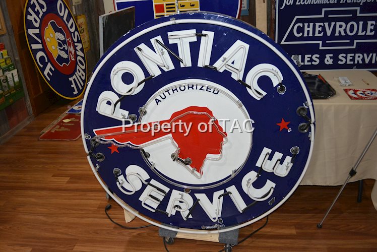 Pontic Authorized Service w/Full Feather & Star Logo Porcelain Neon Sign