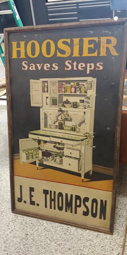 Hoosier Saves Steps" w/Cabinet Metal Sign"