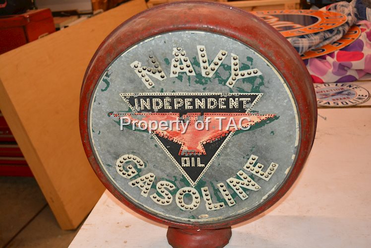 Independent Oil "Navy Gasoline" Punched Metal Globe Face