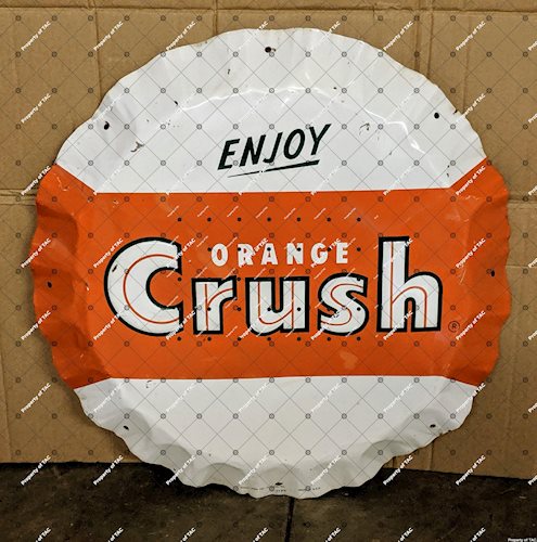 Enjoy Orange Crush Diecut Single Sided Tin Bottlecap Sign