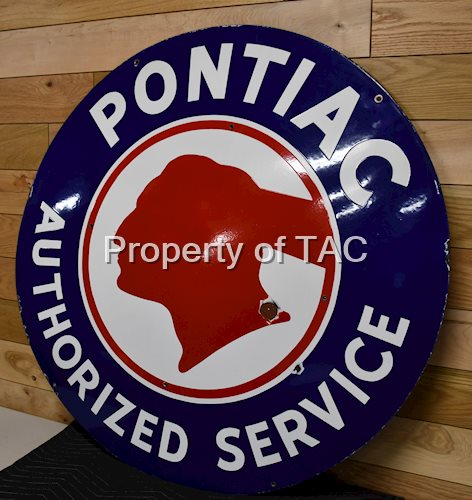 Pontiac Authorized Service w/Chopped Feather Logo Porcelain Sign