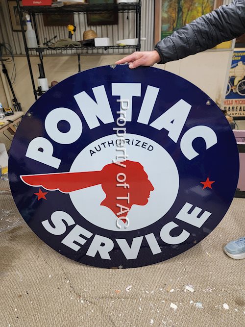 Pontiac Authorized Service w/Stars & Full Feather Logo Porcelain Sign