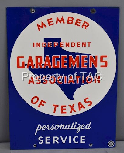 Member Independent Garagemens Asso. of Texas Porcelain Sign