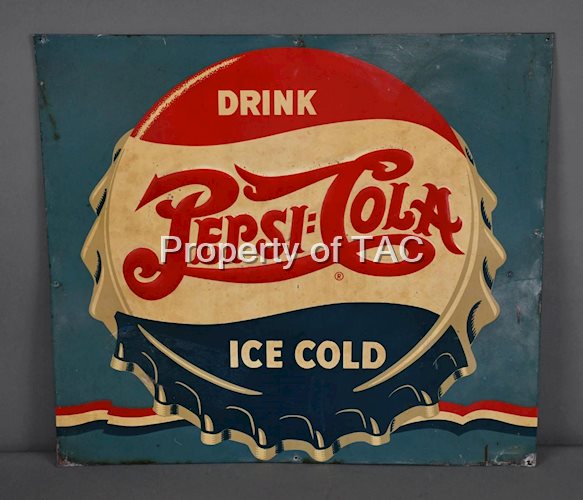 Drink Pepsi:Cola Ice Cold w/Bottle Cap Logo Metal Sign