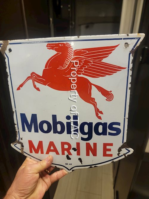 Mobilgas w/Pegasus Marine Porcelain Pump Sign