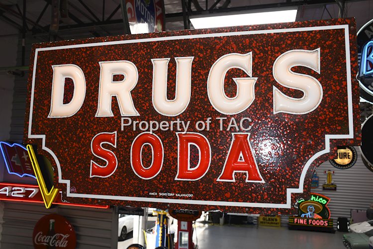 Drugs Soda Double-Side Porcelain Milk Glass Sign