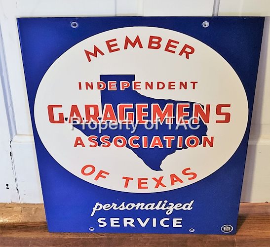 Member Independent Garagemens Association of Texas Presonalized Service Double Sided Porcelain Sign