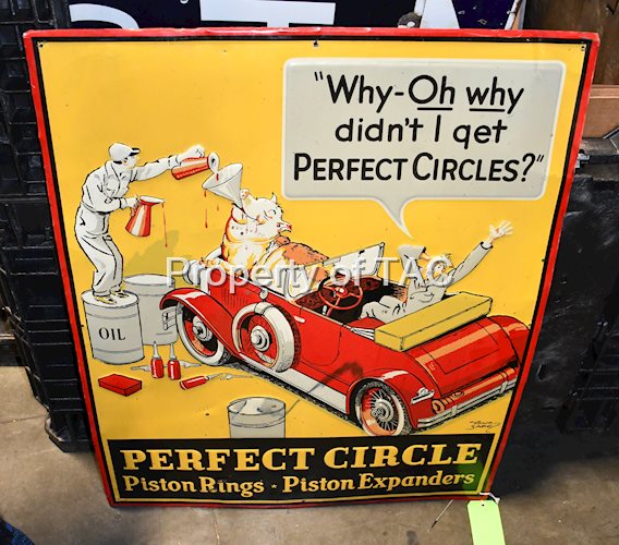 Perfect Circle Piston Rings w/Hog Sitting in Car Metal Sign