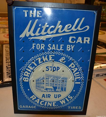 The Mitchell Car w/nice graphics metal sign