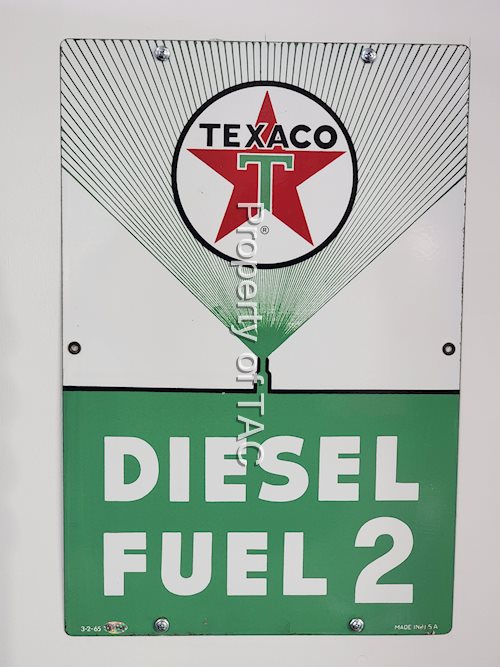 Texaco (white-T) Diesel Fuel 2 Porcelain Pump Sign