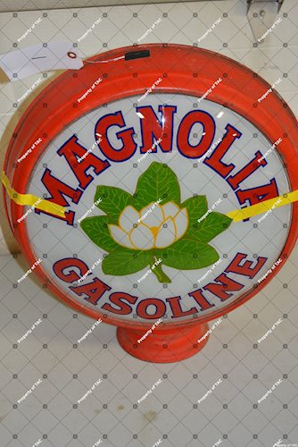 Magnolia Gasoline w/flower logo single globe lens