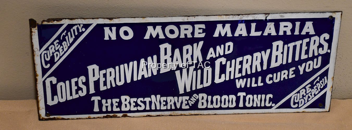 Coles Peruvian Bark and Wild Cherry Bitters Porcelain Sign