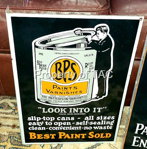 BPS Paints and Varnishes "Look into it" Porcelain Flange Sign