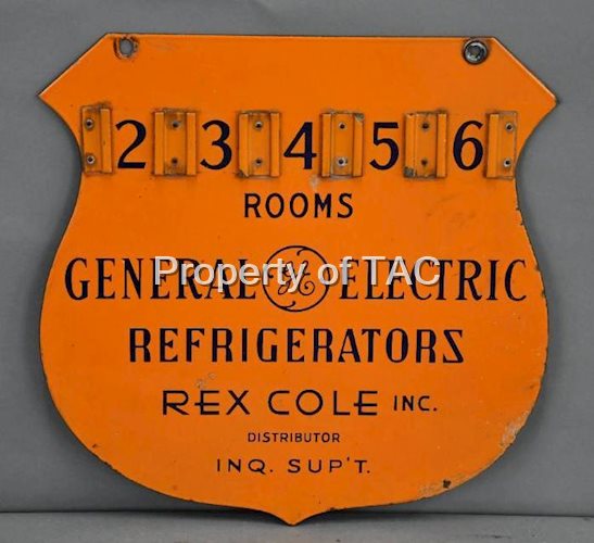 (Hotel) Rooms w/General Electric Refrigerators Porcelain Sign