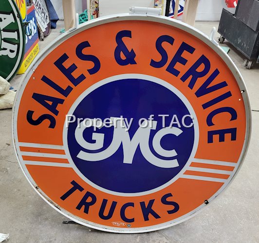 GMC Trucks Sales & Service Double Sided Porcelain Sign in Ring