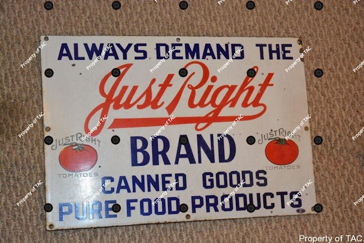 Just Right Brand Canned Goods sign