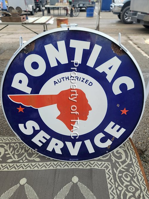 Pontiac Service w/Full Feather Logo Porcelain Sign
