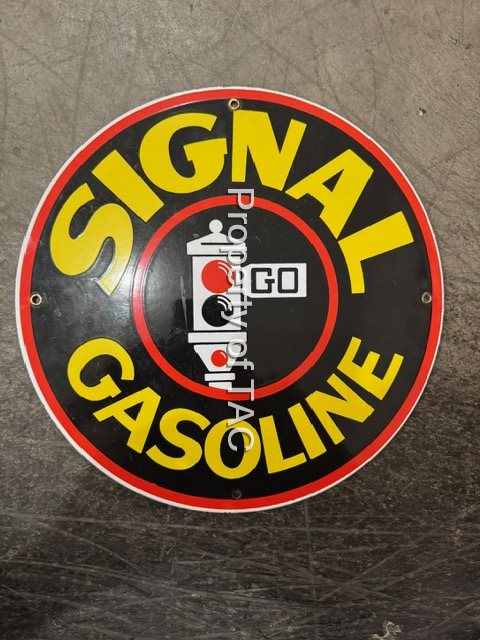 Signal Gasoline w/Red Spotlight Logo Porcelain Pump Sign