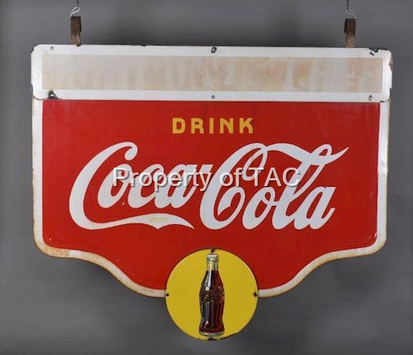 Drink Coca-Cola w/Bottle Disc Porcelain Sign