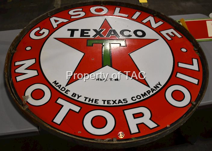 Texaco (black-T) Star Logo Gasoline Motor Oil Porcelain Sign