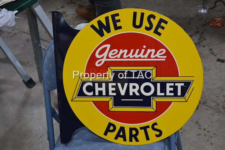We Use Genuine Chevrolet Parts Metal Flange Sign (TAC)