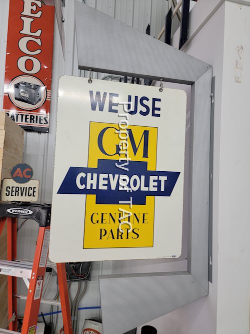 We Use Genuine Chevrolet Parts Metal Sign w/Original hanger