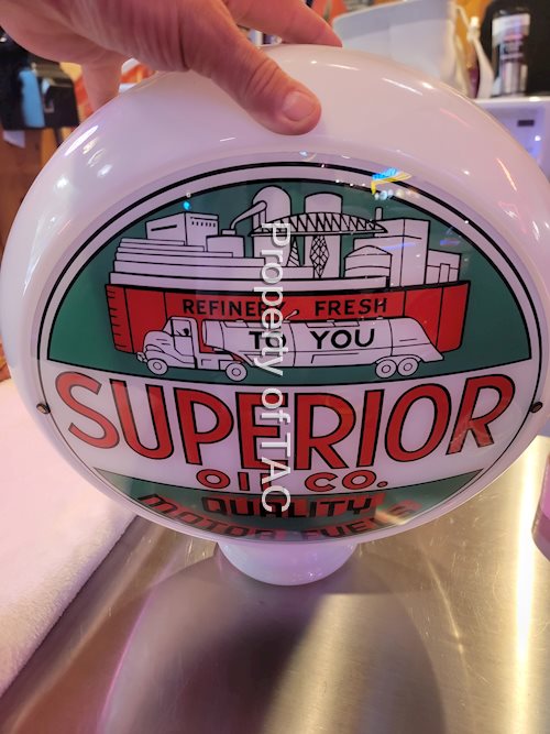 Superior Oil Co. w/Refinery & Tanker Image 13.5" Globe Lens