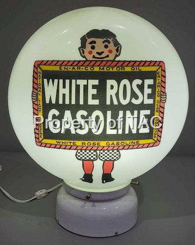 White Rose Gasoline w/Boy & Slate Logo OPB Milk Glass Globe