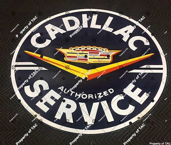 Cadillac Authorized Service DSP Double Sided Porcelain Sign