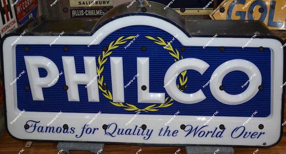 Philco Famous for Quality the World Over" Plastic Lighted Double-sided sign"