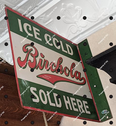 Ice Cold Birchola Sold Here DST Double Sided Tin Flange Sign