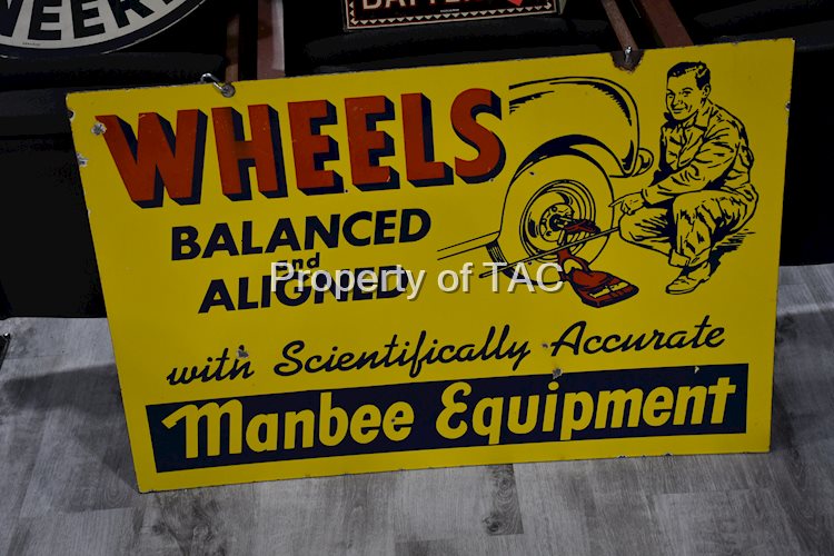 Manbee Equipment Wheels Balance & Aligned Porcelain Sign
