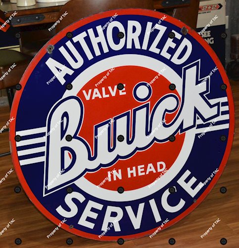Buick (white-outline) Valve-in-Head Authorized Service Porcelain Sign