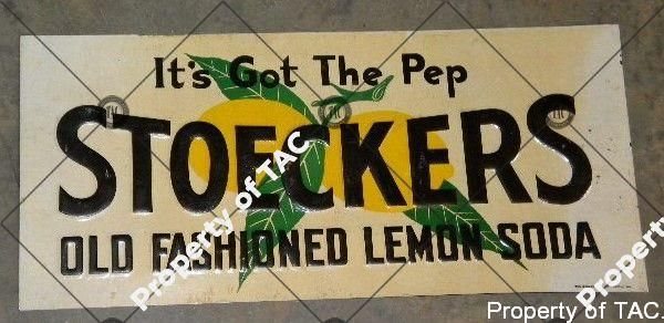 Stoeckers Old Fashioned Lemon Soda Embossed Tin Sign