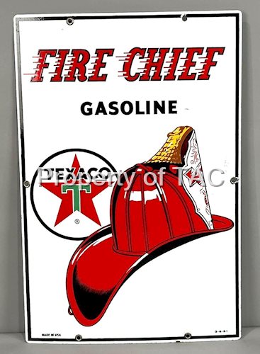 Texaco (white-T)Fire Chief Gasoline Porcelain Pump Sign