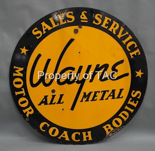 Wayne All Metal Motor Coach Bodies Sales & Service Porcelain Sign