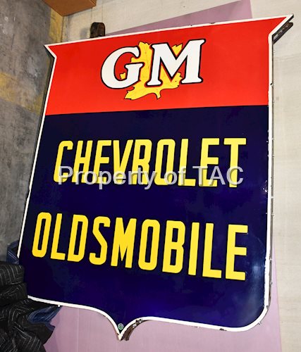 GM Chevrolet Oldsmobile Porcelain Sign