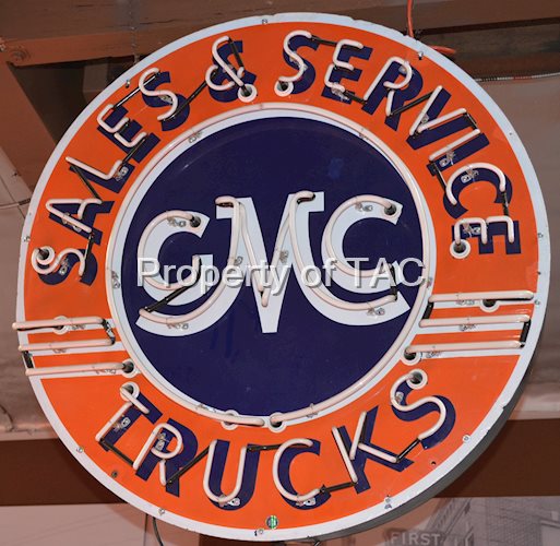 GMC Trucks Sales & Service Porcelain Sign w/neon added