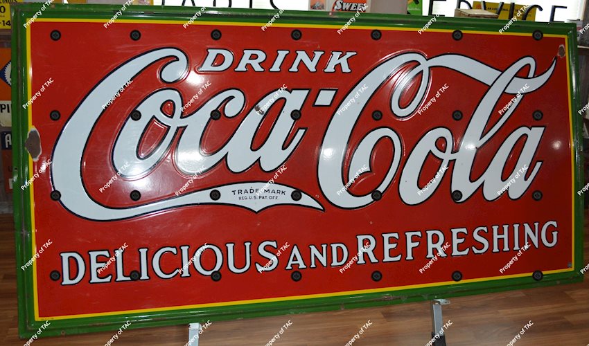 Drink Coca-Cola Delicious and Refreshment w/trade mark in tail Porcelain Sign