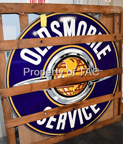 Oldsmobile Service w/World Logo Porcelain Sign (in the crate)